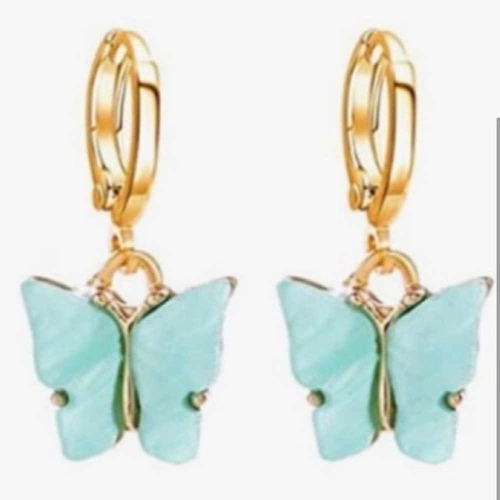 Caribbean Papillon blue gold butterfly hoop earrings NO FURTHER DISCOUNTS